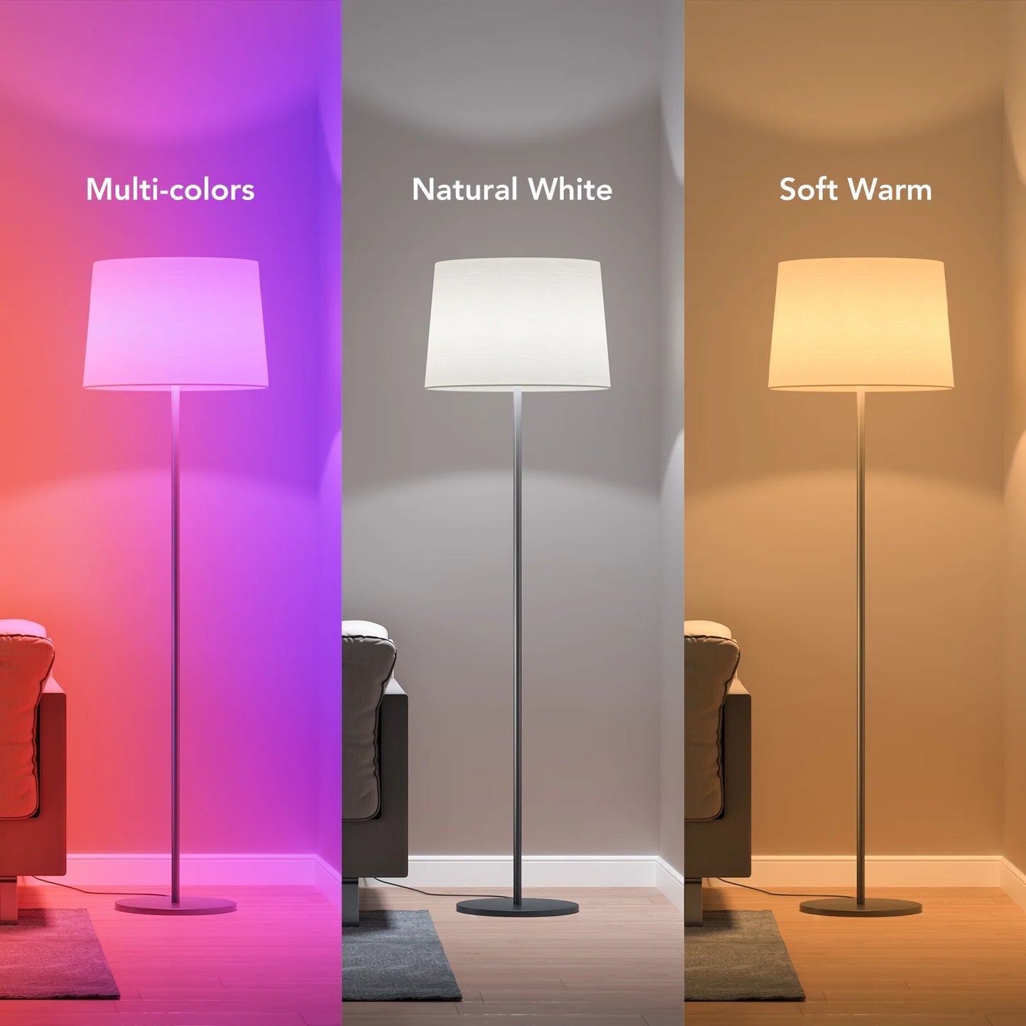 Smart LED Bulbs A19 800LM, 9W RGBWW Color-Changing Light Bulbs, E26 Base, 2-Pack, Wifi + Bluetooth