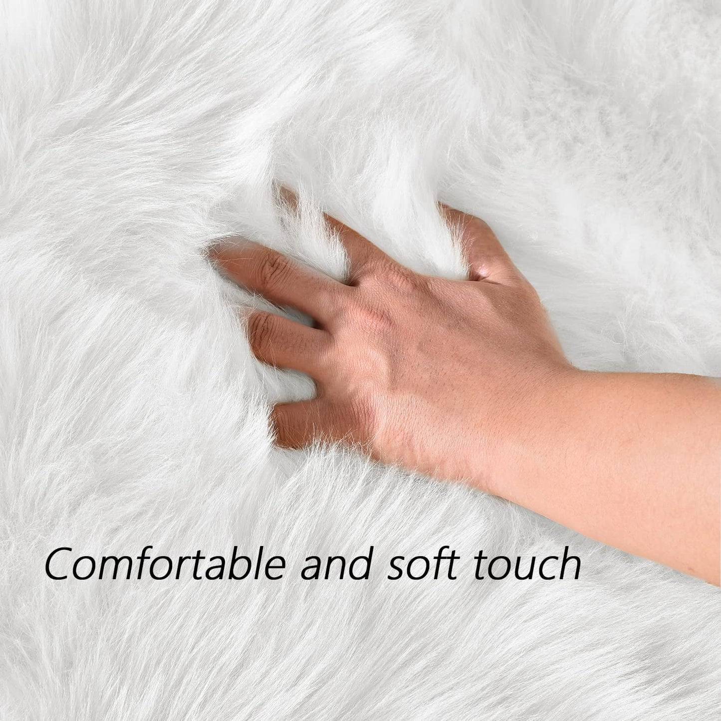 Sheepskin Rug 4X6, Faux Fur Sheepskin Rug for Living Room, Fluffy Washable Rug for Bedroom, Nursery Room, Luxury Room Decor, White Fur Rug, Rectangle