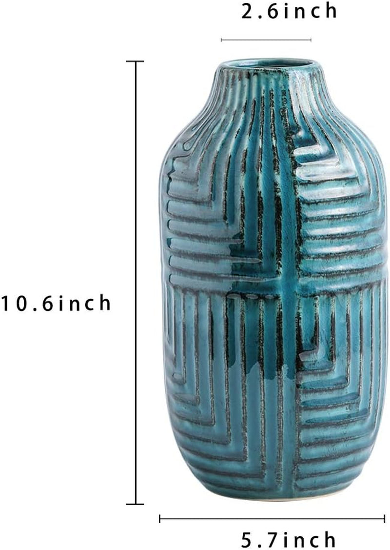 Ceramic Vase- Teal Vase for Home Decor,Flower Vase for Centerpieces, Modern Decor Vases for Living Room/Bookshelf/Mantel/Home Decor Accents - Teal Texture-Large-10.6" H