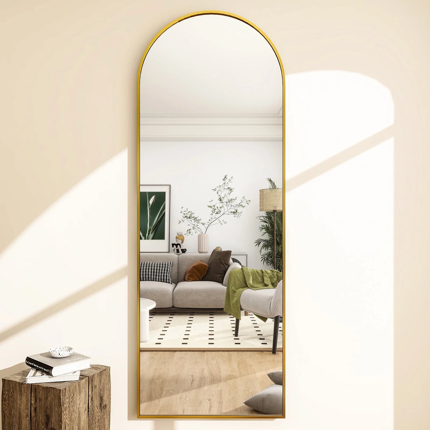 Arched Full Length Floor Mirror 64"X21.1" Full Body Standing Mirror,Gold
