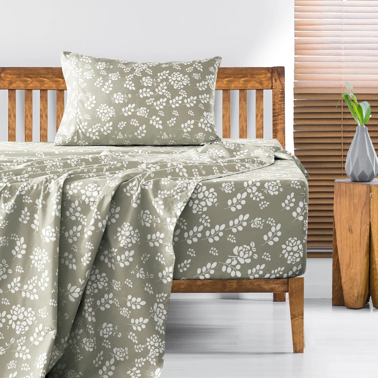 Bed Sheets, Microfiber Upto 16 Inch Deep Pocket Twin Sheets Set - Floral, Taupe