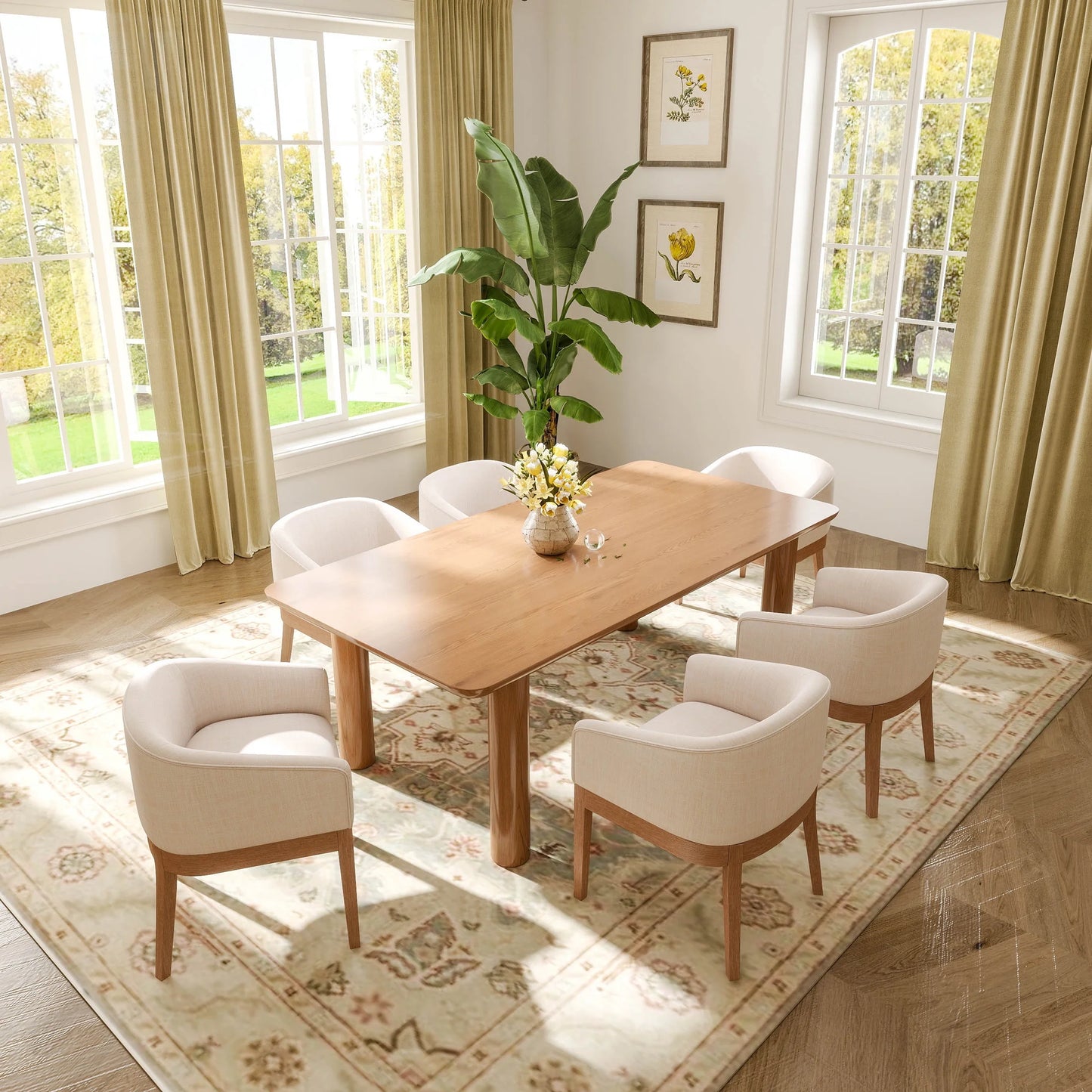 Modern Upholstered Dining Chairs Set of 2, Farmhouse Linen Kitchen & Dining Room Chairs with Armrests, 18" W Wooden Barrel Accent Chair Armchair for Dining Room Living Room Bedroom, Beige