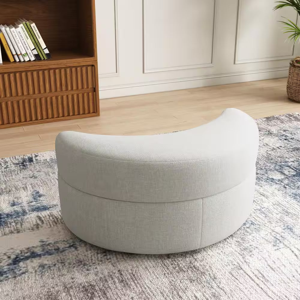Modern Beige Chenille Half Crescent Moon Storage Ottoman (Set of 1)