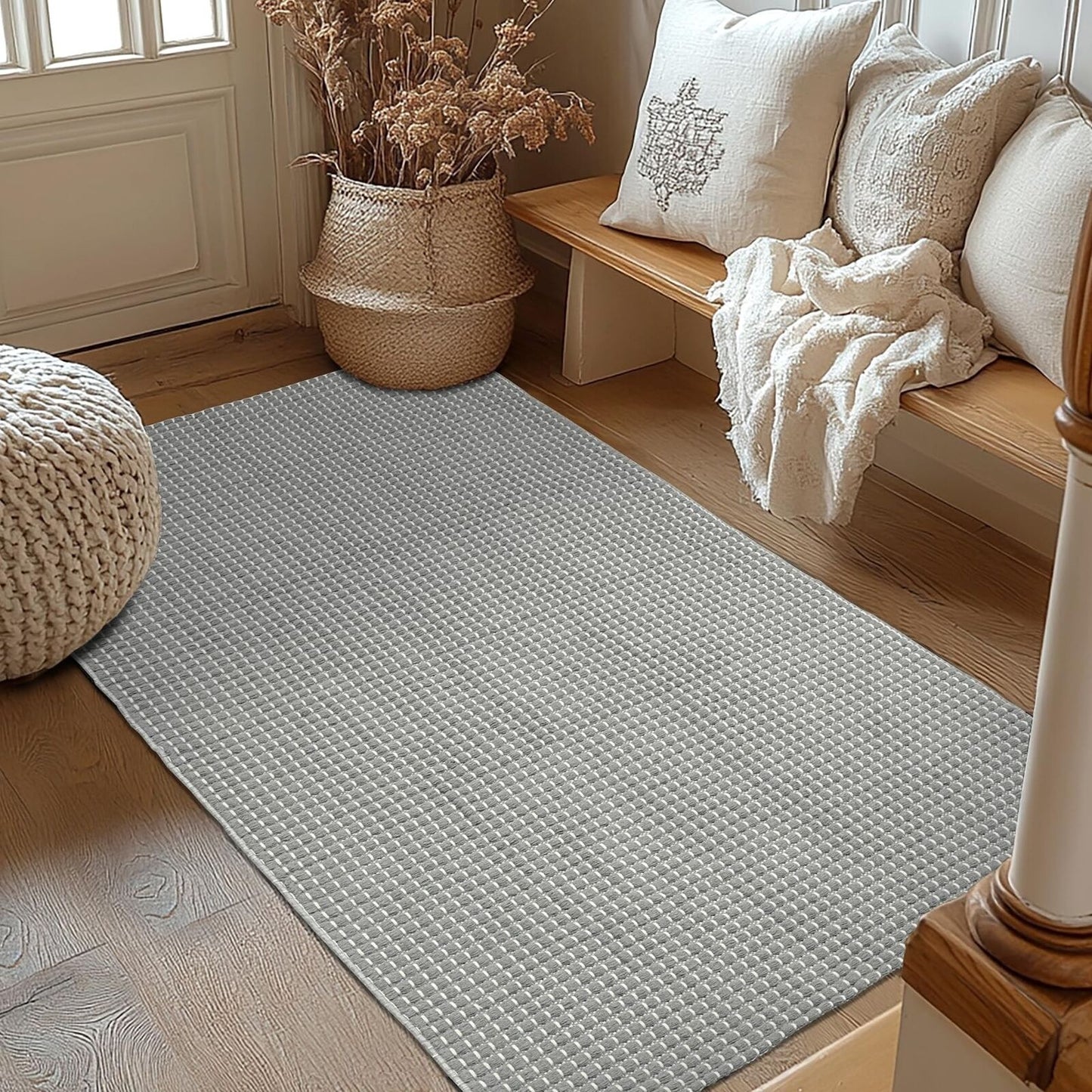 Natural Cotton Woven Area Rug for Entryway 3X5 Washable Boho Reversible Rugs ...