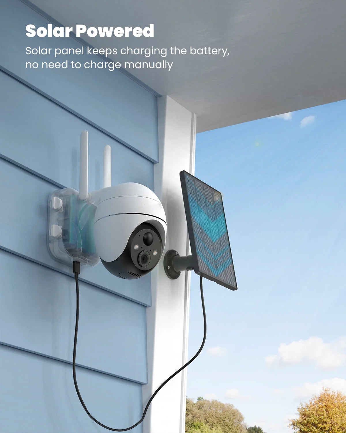360° View PTZ Solar Security Cameras Wireless Wifi Outdoor, Spotlight 2K/3MP, Color Night Vision, PIR Motion Detection, Solar Outdoor Home Surveillance Camera, Work with Alexa