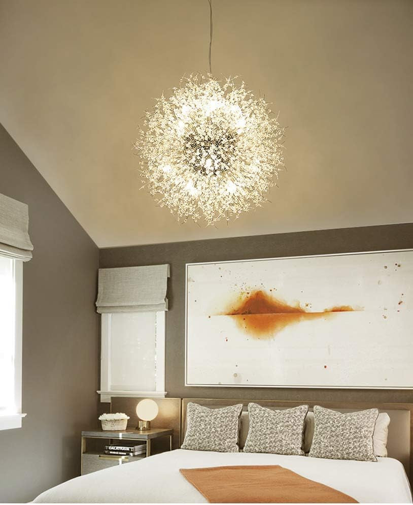 Modern Crystal Chandeliers, Chrome Firework Dandelion Sputnik Chandelier Light Fixture Pendant Lighting for Dining Room, Bedroom, Kitchen, Living Room(16-Light, Chrome)