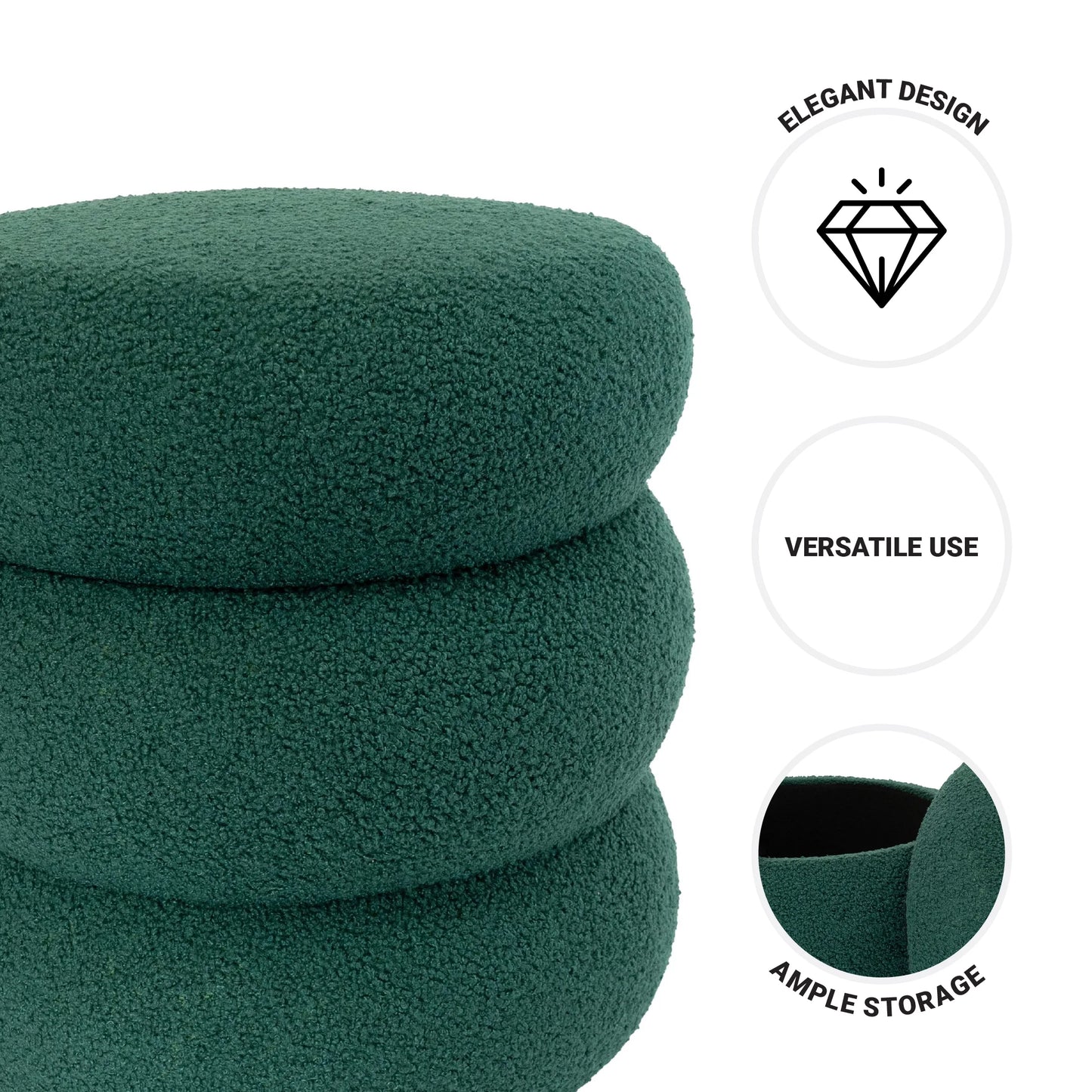 Boucle Cloud Storage Ottoman, Green