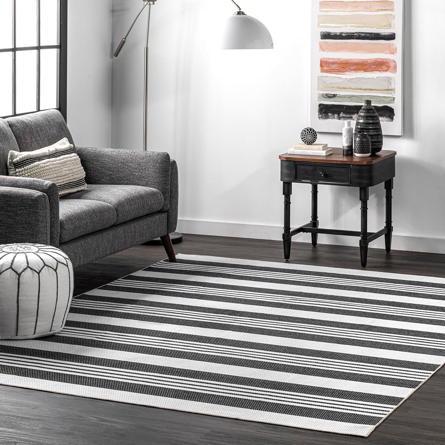 3' X 5' Spinclean Machine Washable Stain-Resistant Area Rug with Non Slip Backing, Low Profile for Living Room, Bedroom, and Dining Room, Lena Charcoal