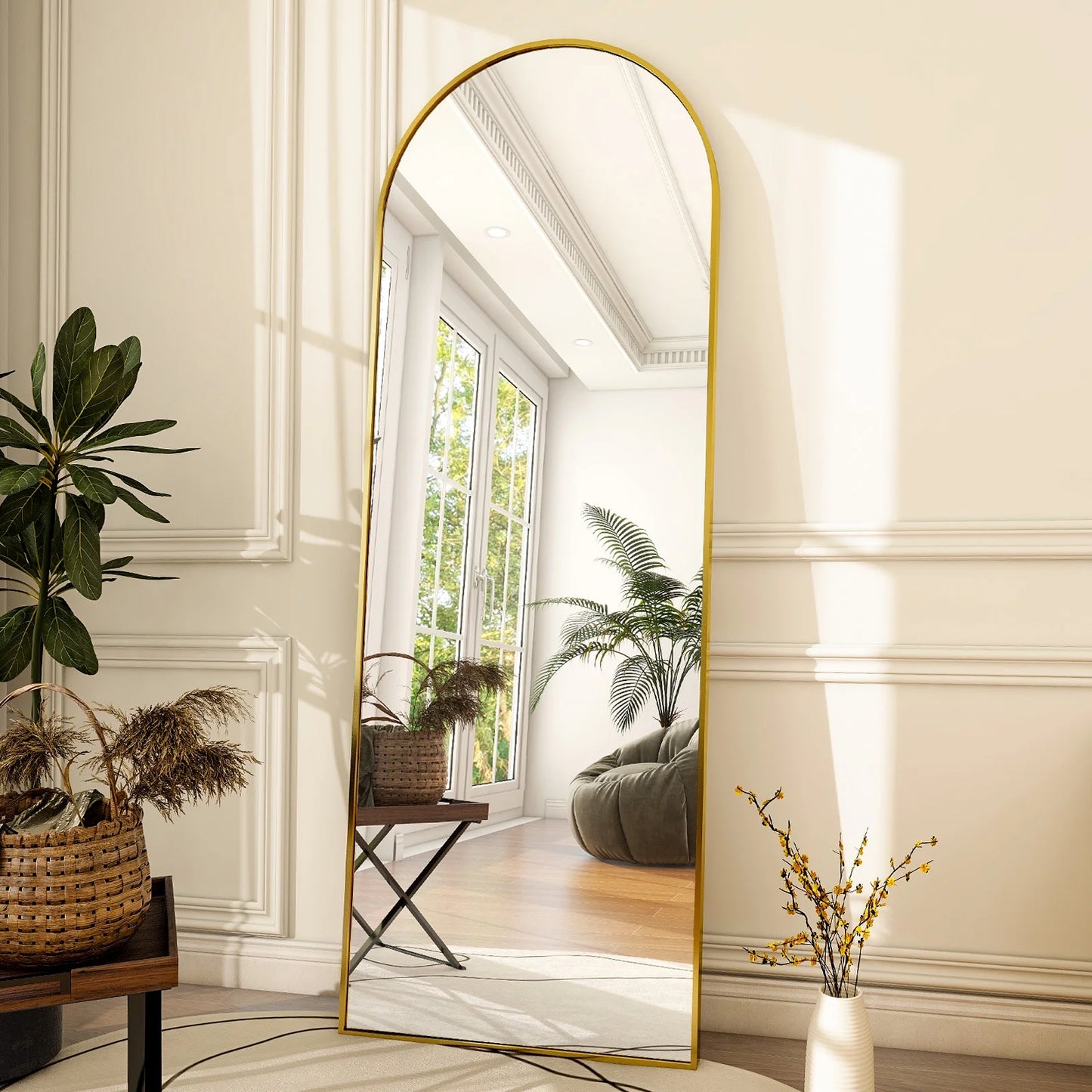Arched Full Length Floor Mirror 64"X21.1" Full Body Standing Mirror,Gold
