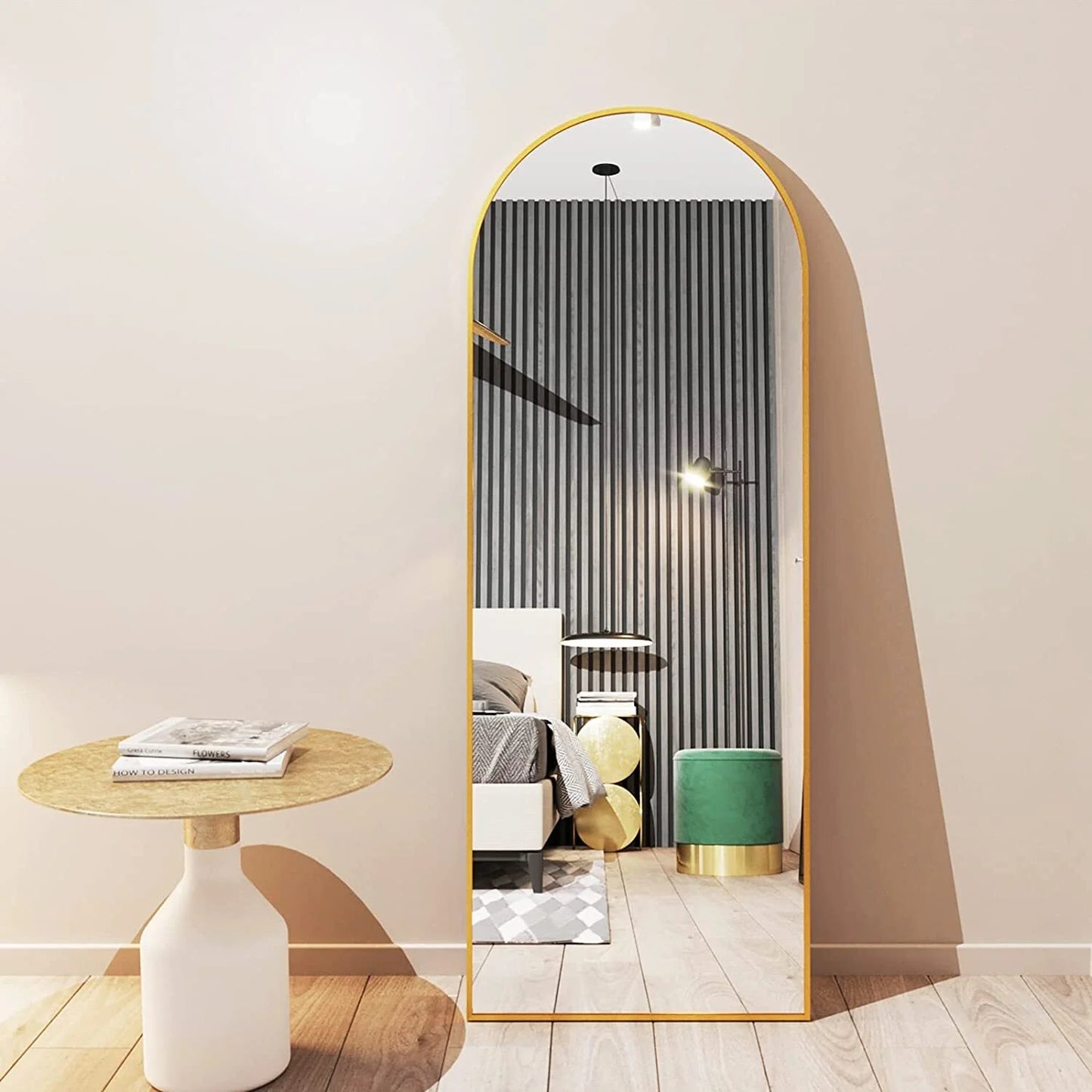 Arched Full Length Floor Mirror 64"X21.1" Full Body Standing Mirror,Gold
