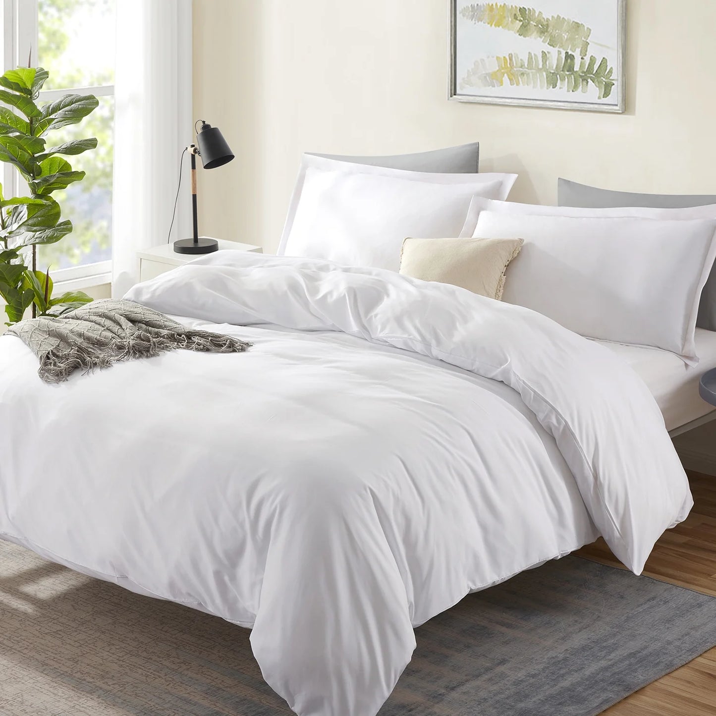 3Pc Duvet Cover Set, Luxury Microfiber Duvet Cover Queen with Pillow Shams, White