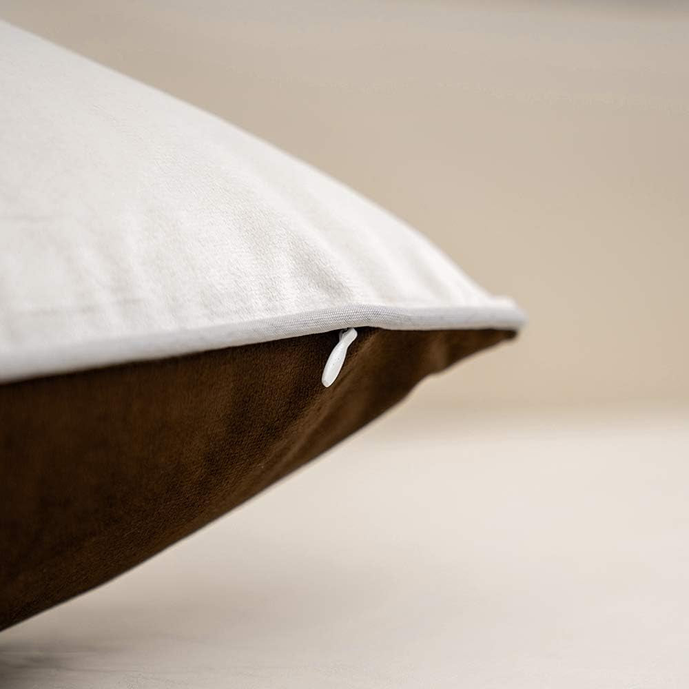 Coffee Brown Patchwork Velvet Lumbar Pillow Cover with Gold Striped Leather Cushion Case Modern Luxury Pillowcase for Sofa Couch Bedroom Living Room Home Decor,12"X20"