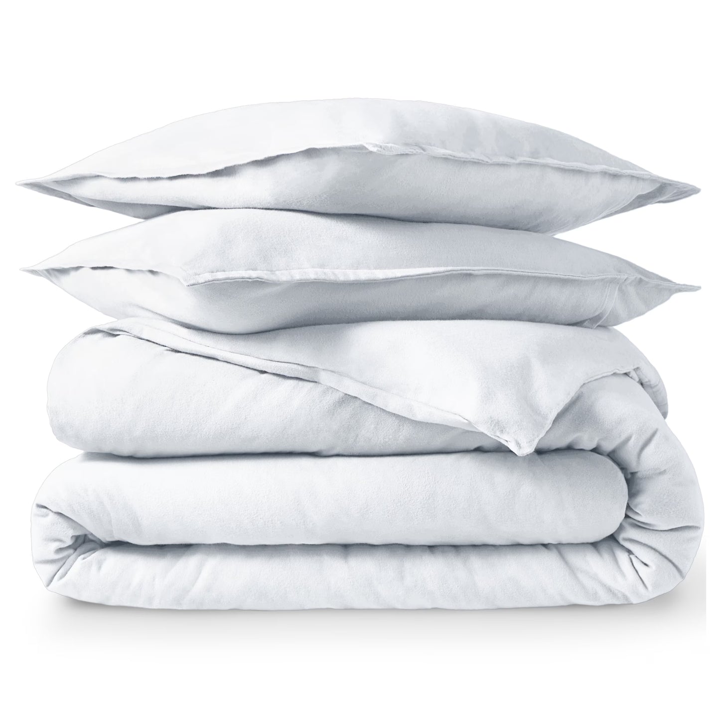 Flannel Duvet Cover Set - 100% Flannel Cotton - Double Brushed - Full/Queen, White