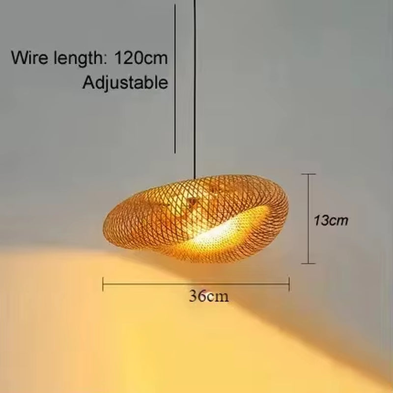 Bamboo Hand Weaving Pendant Lights 36Cm Hanging LED Ceiling Lamp Chandelier Fixture Rattan Hand Craft Woven Home Bedroom Decor