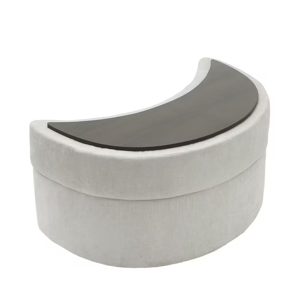 Modern Beige Chenille Half Crescent Moon Storage Ottoman (Set of 1)