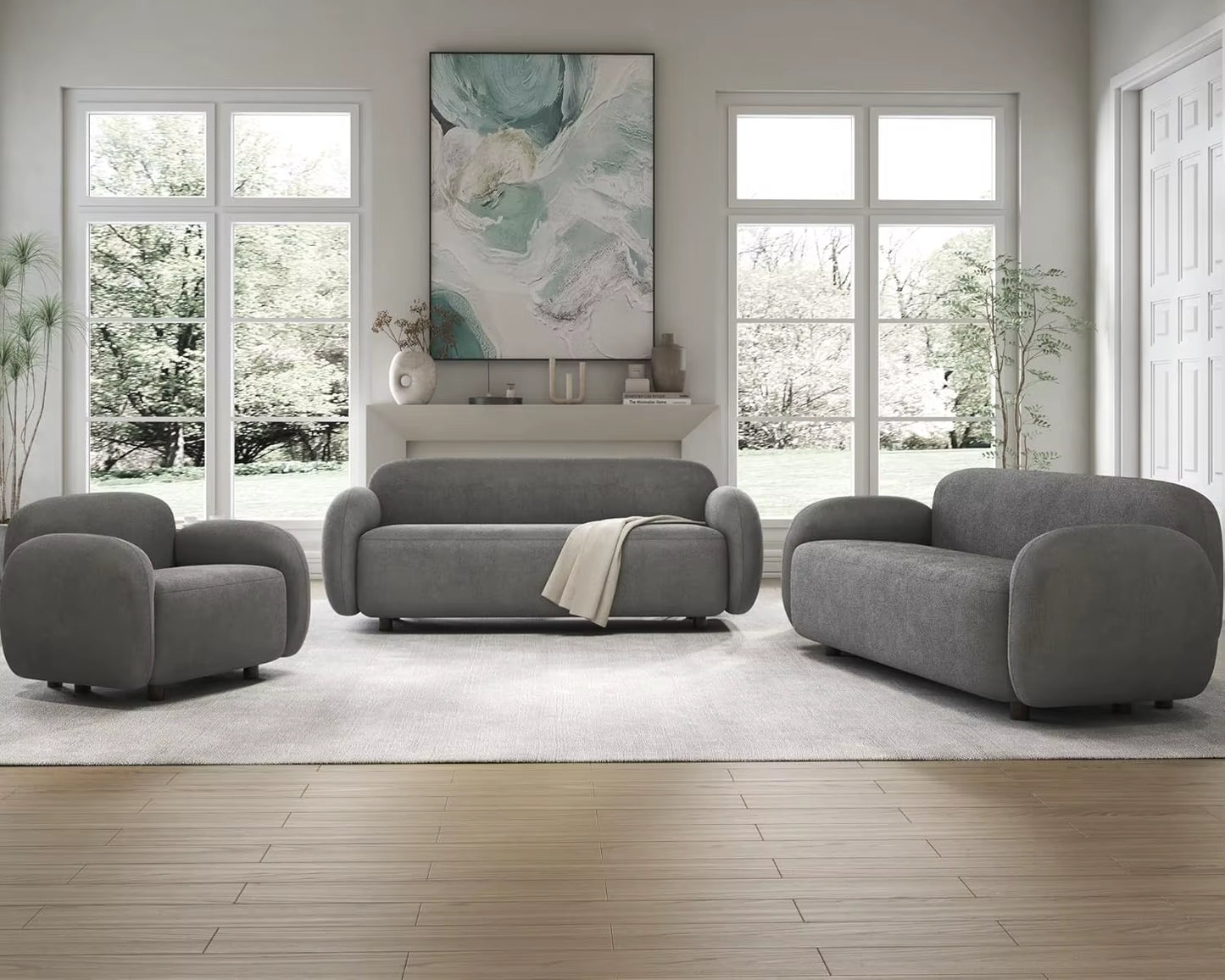 3 Seater Sofa, Modern Couch with Soft Boucle Upholstered, Comfy Cloud Sofa Couch for Living Room Home Office Sherpa Curved Couch