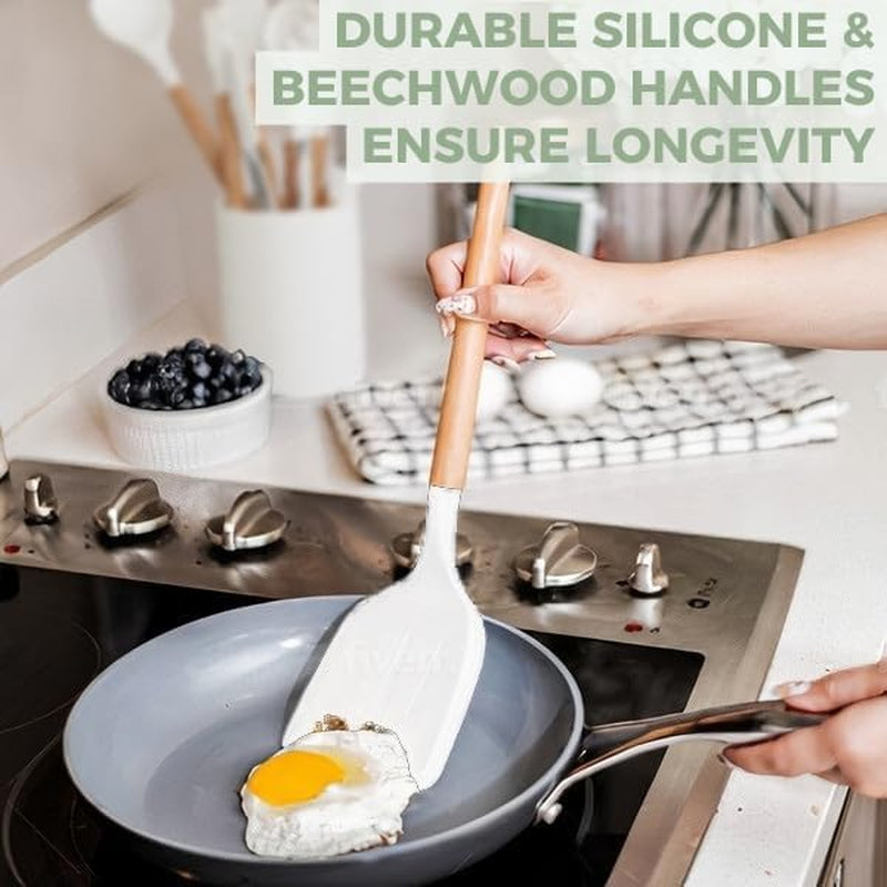Silicone Cooking Utensils Set Whiteβ11Pcs Silicone Spatula Sets for Cooking | Kitchenware Set, Bpa-Free Kitchen Utensils Set, White Spatula Set | Non Toxic Cooking Utensils Set with Utensil Holder