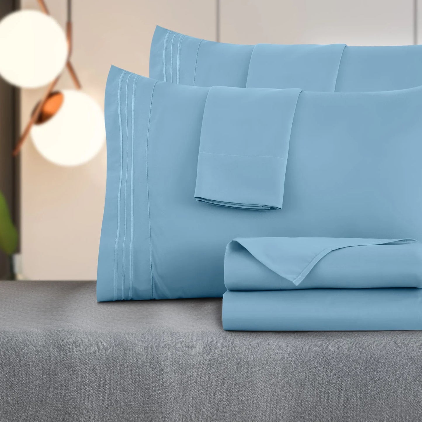 Microfiber Deep Pocket Bedroom Sheet Set - 4 Piece Twin Size Sheet Set & Pillowcases with 16" Deep Pocket Bed Sheet - Blue
