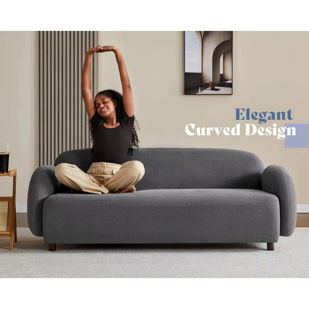 3 Seater Sofa, Modern Couch with Soft Boucle Upholstered, Comfy Cloud Sofa Couch for Living Room Home Office Sherpa Curved Couch