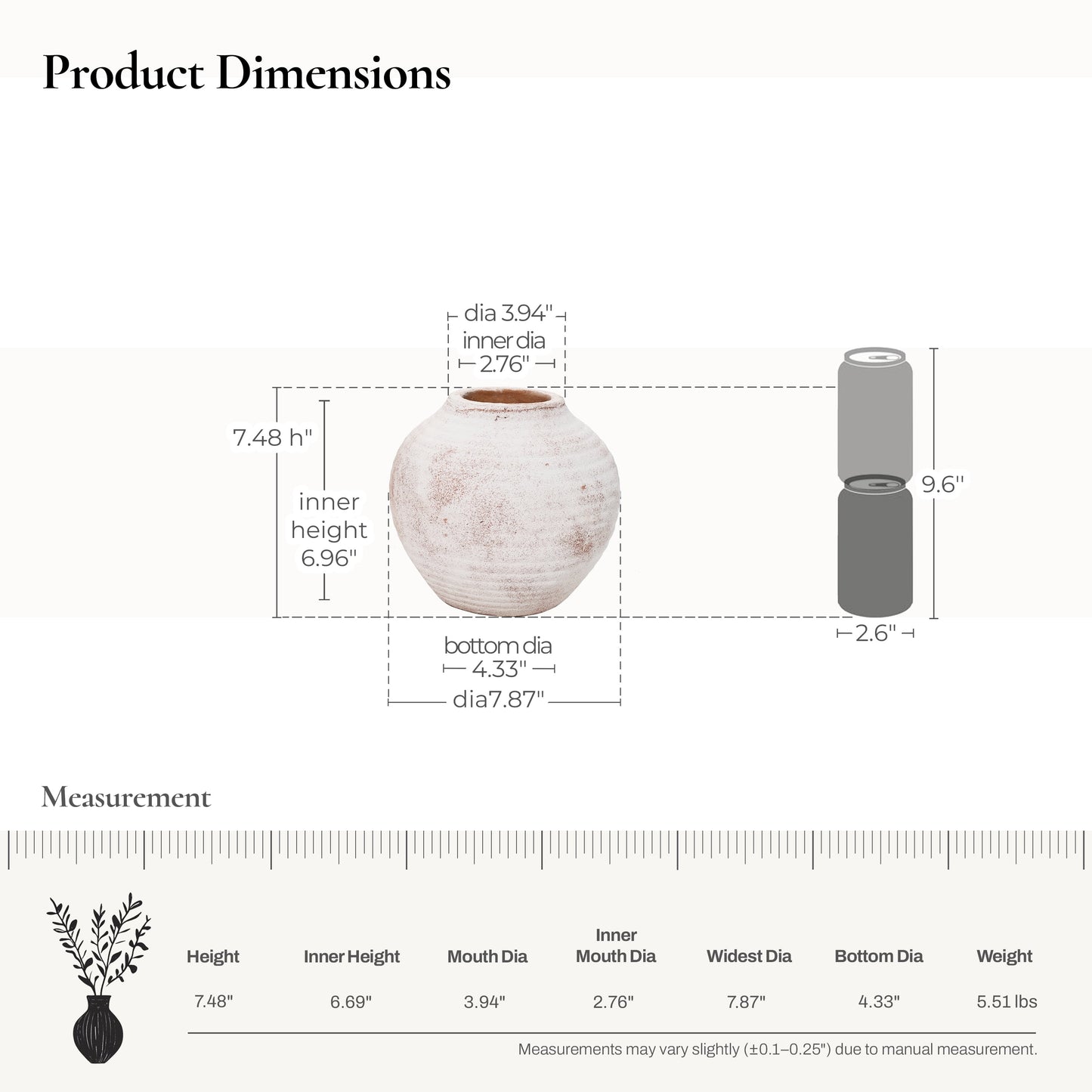 Marble Brown and White 7.5-Inch Tall Terracotta Vase