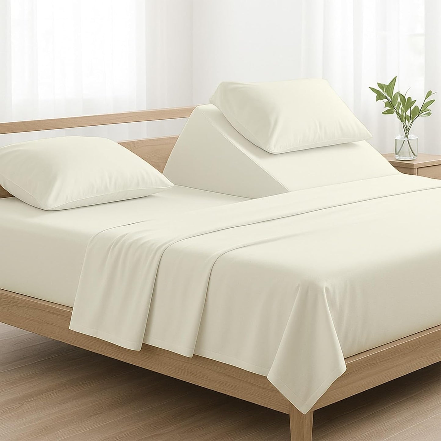 4 Piece Top Split King Sheet Set for Sleep Number Adjustable Bed, 100% Egyptian Cotton Bed Sheets, 34" Flex Head, Fits 18" Deep Mattress, 78" X 80", Ivory Solid