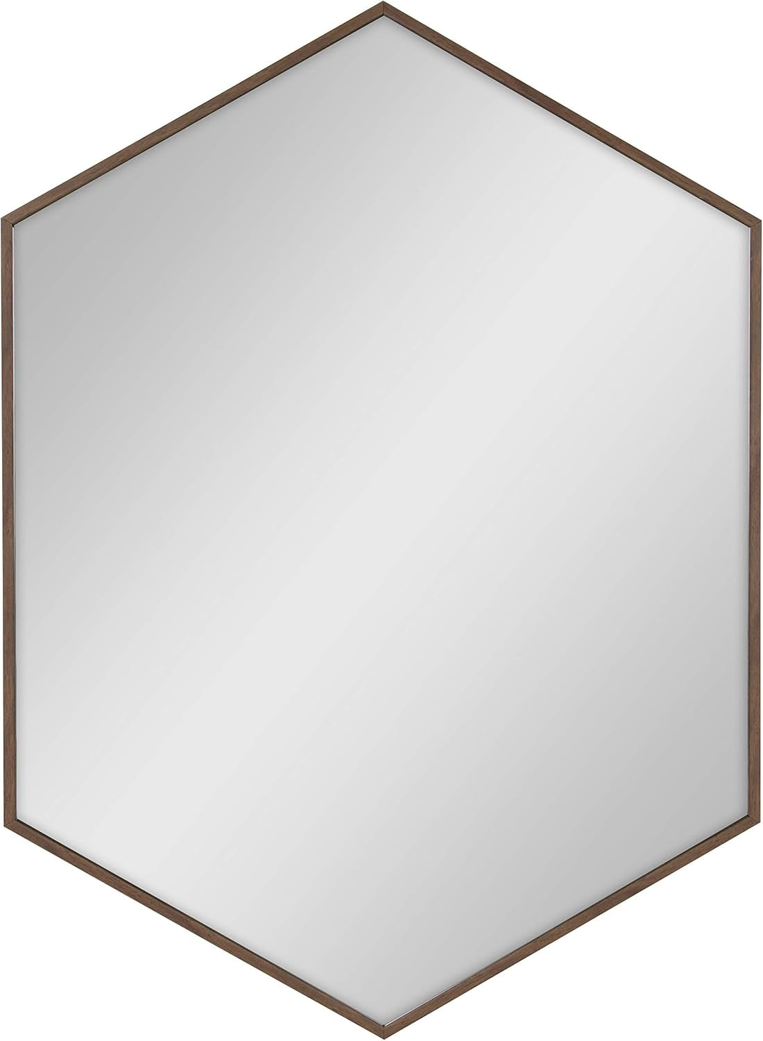 Rhodes Mid-Century Modern Hexagon Wall Mirror, Walnut Brown, 31X22-Inches