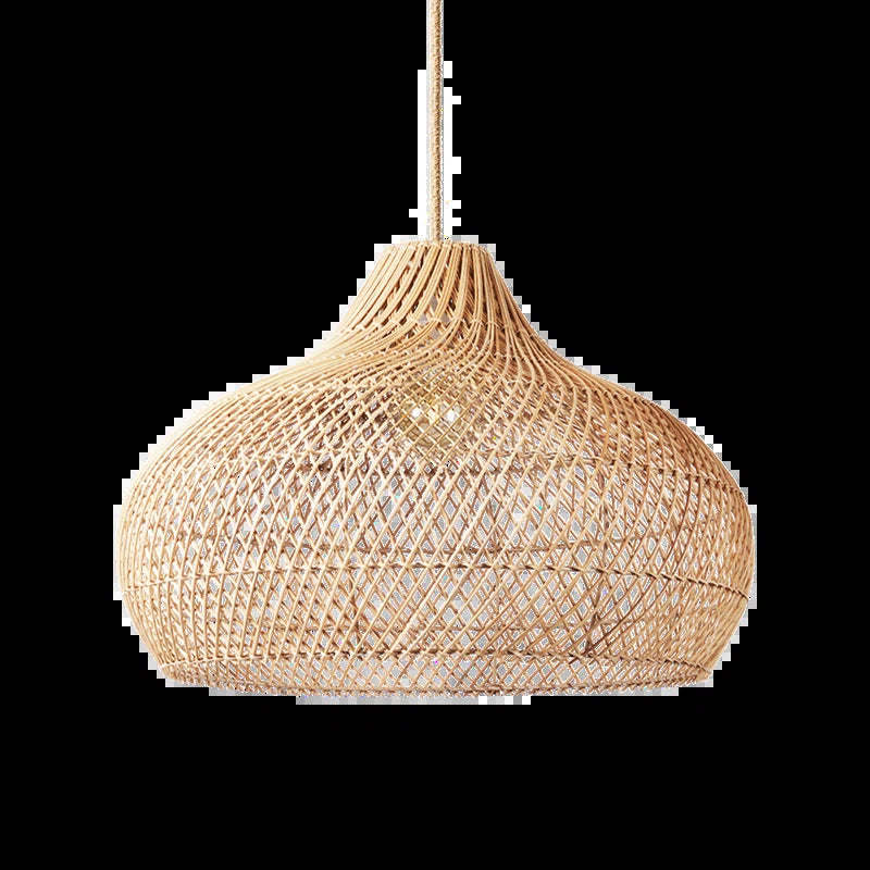 Anjanie 1 - Light Natural Lampshade Pendant – Handwoven Rattan Plug-In or Hardwired Light Fixture for Dining Room, Kitchen, or Bedroom in Japandi Boho Style