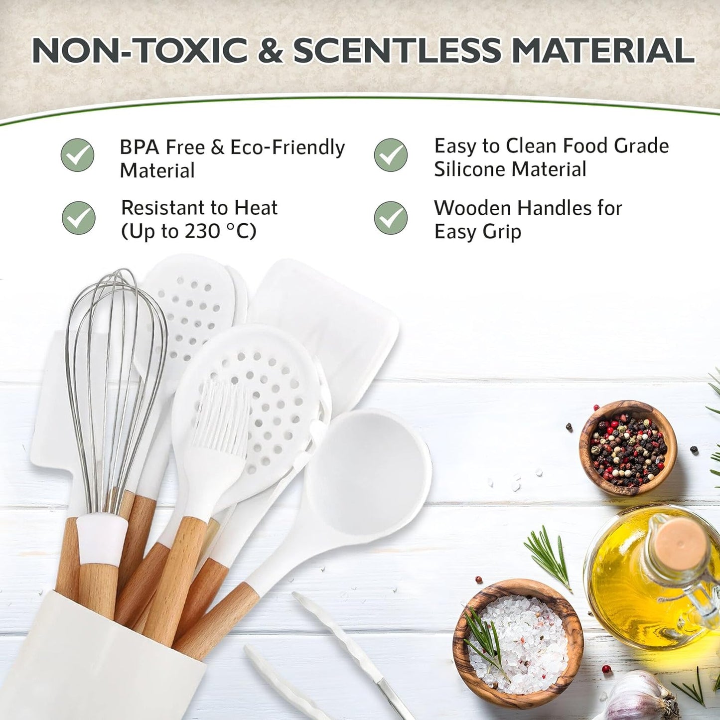 Silicone Cooking Utensils Set Whiteβ11Pcs Silicone Spatula Sets for Cooking | Kitchenware Set, Bpa-Free Kitchen Utensils Set, White Spatula Set | Non Toxic Cooking Utensils Set with Utensil Holder