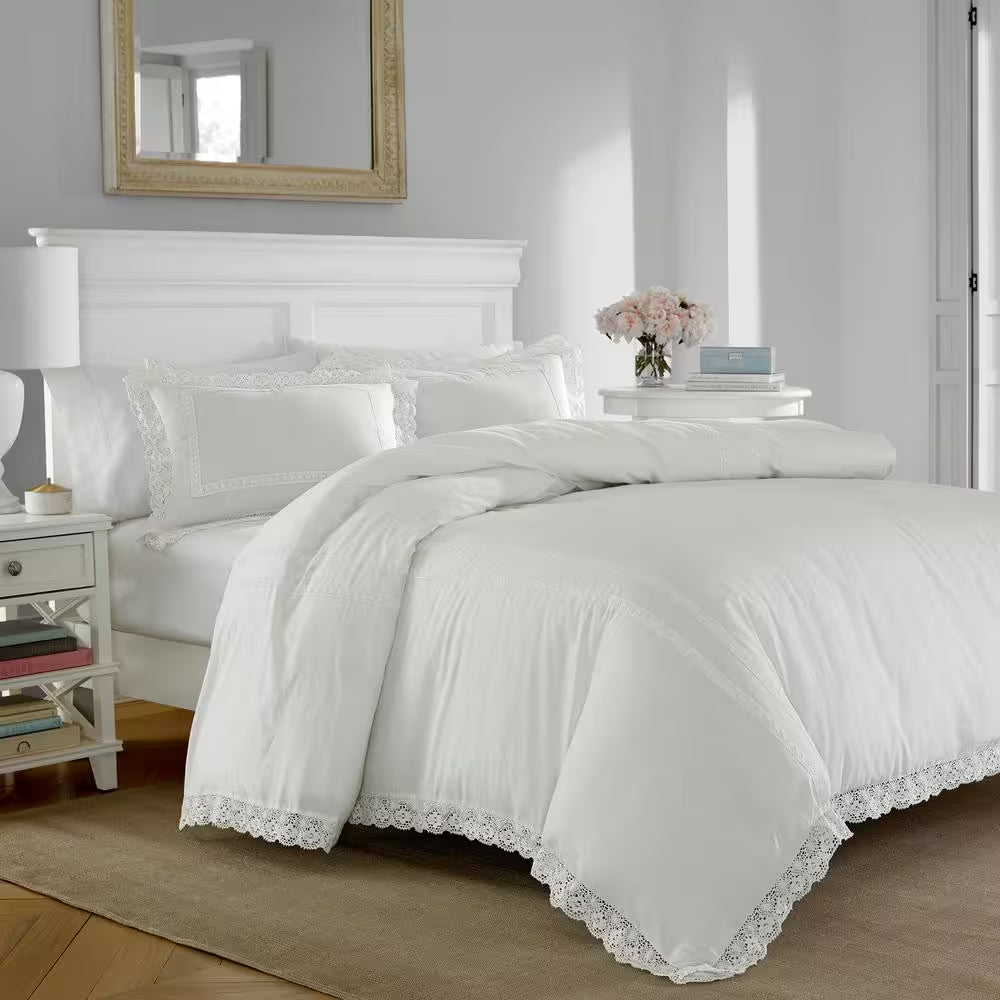 Annabella 3-Piece White Solid Cotton King Duvet Cover Set
