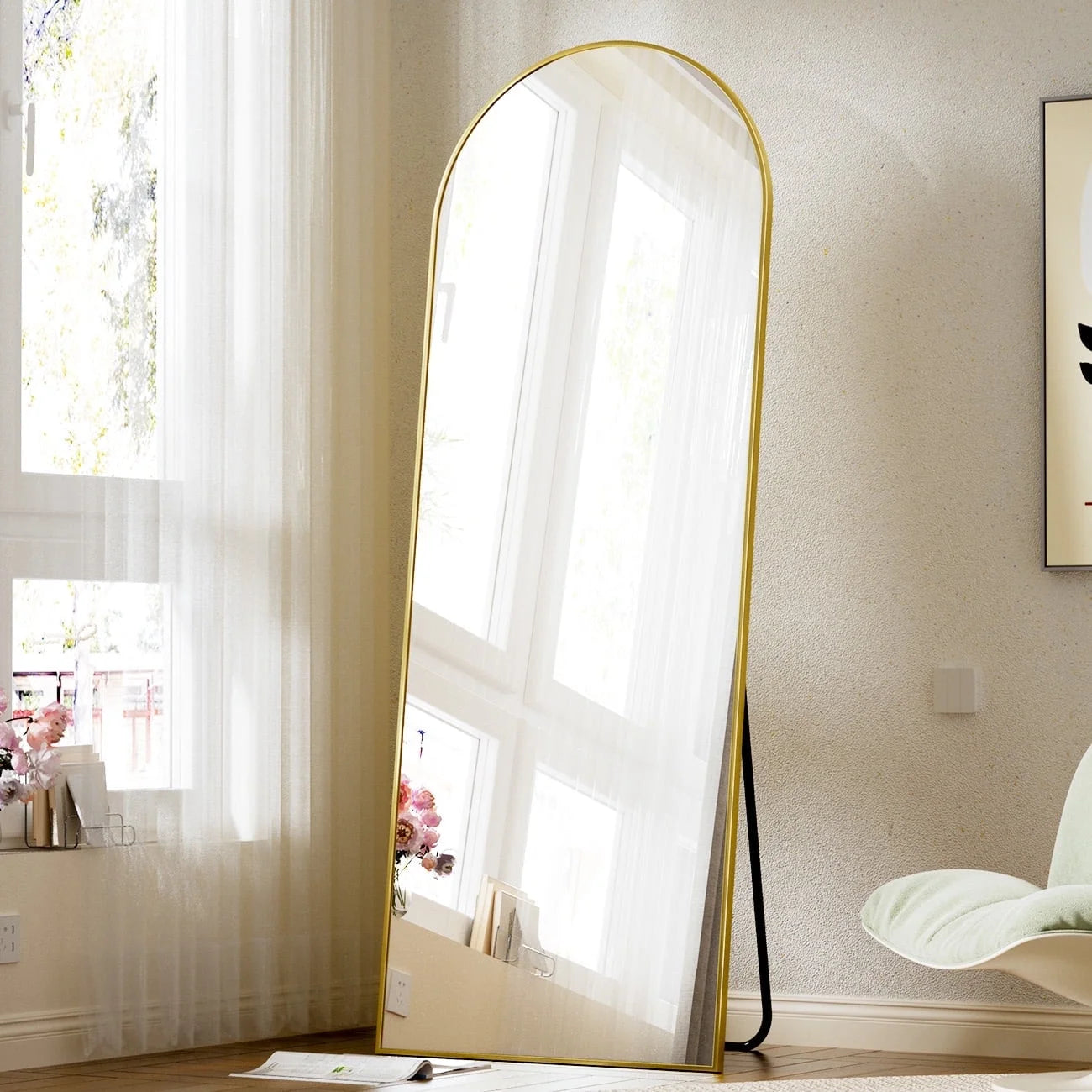 Arched Full Length Floor Mirror 64"X21.1" Full Body Standing Mirror,Gold