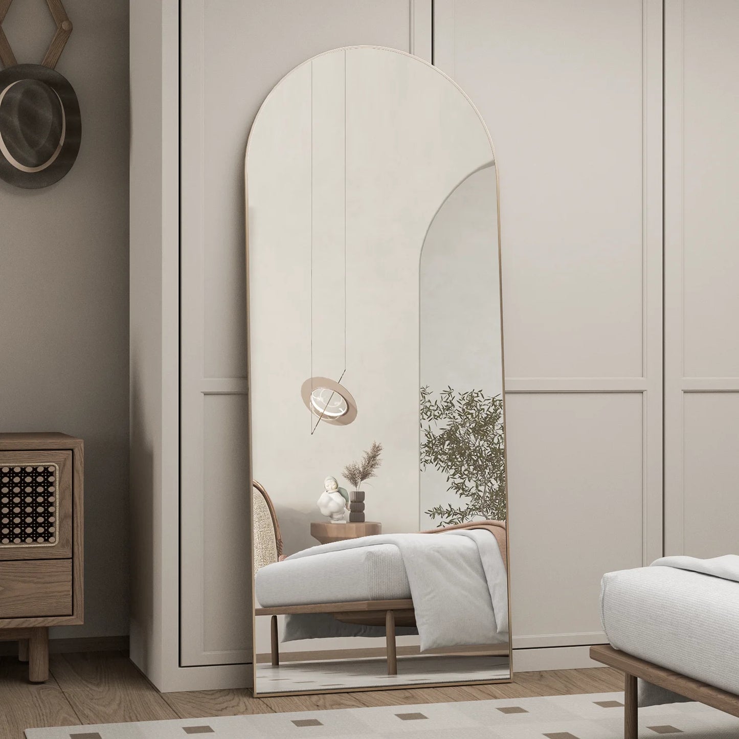 Arch Floor Mirror Arched Mirror Arched Full Length Mirror Wall 65"X24"Full Body Mirror Standing Gold