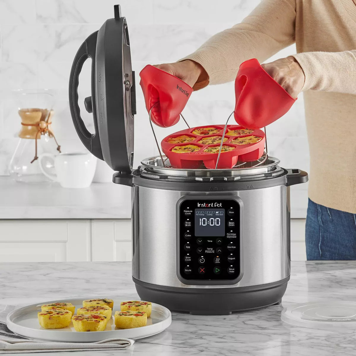Instant Pot 6Qt 9-In-1 Pressure Cooker Bundle: Exclusive Bonus Silicone Pan with Lid, Rice & Multi Cooker, Stainless Steel