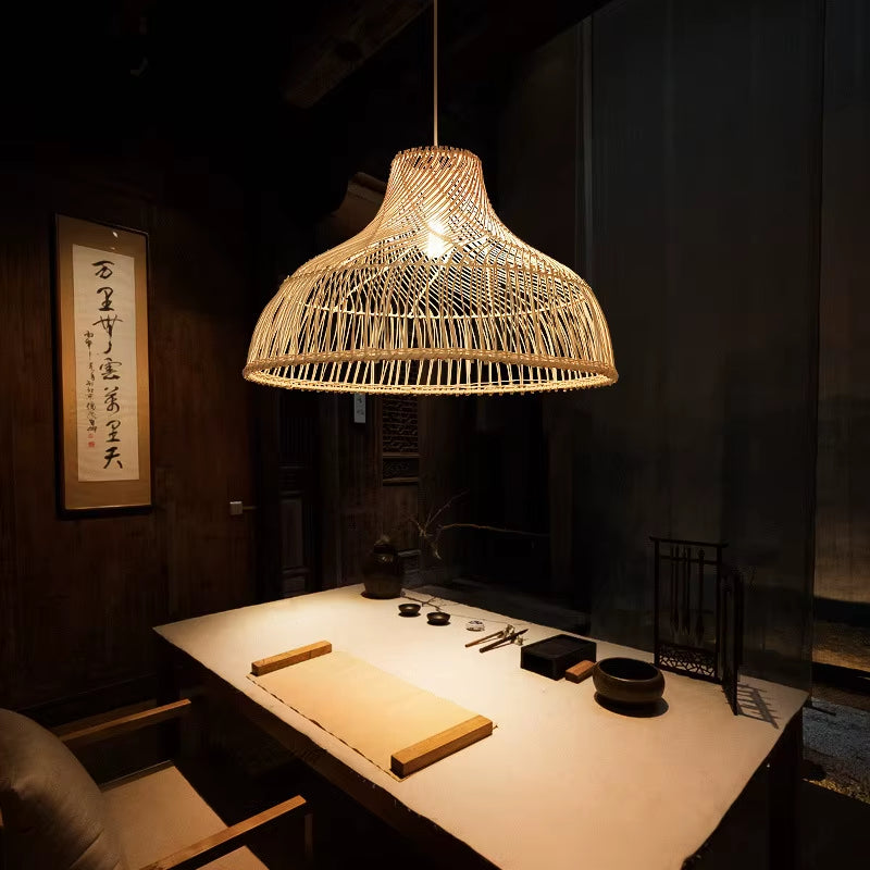 Japanese Rattan Chandelier Vintage Farmhouse Style Ceiling Chandeliers Lighting Led Lights for Dining Room Restaurant Suspension