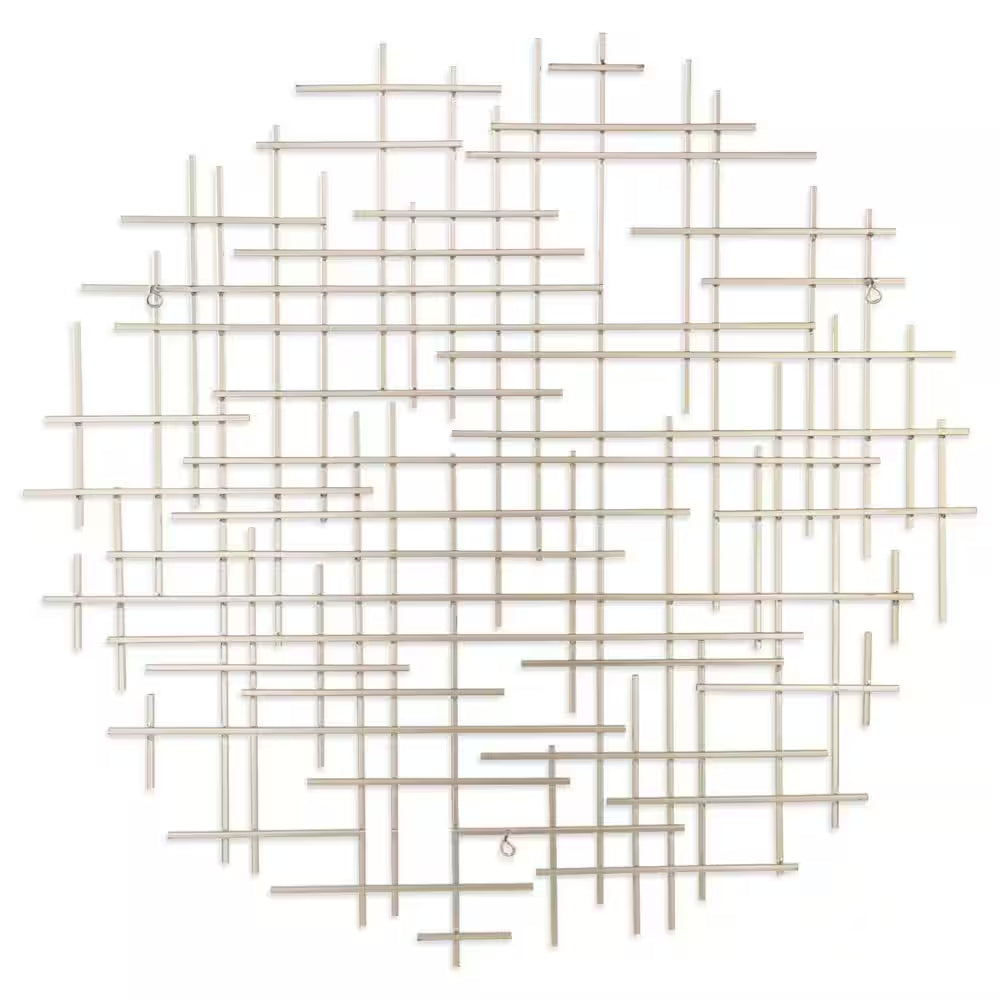 38 In. X 36.75 In. Silver Silver Metal Abstract Lines round Hanging Dimensional Wall Art 1-Piece
