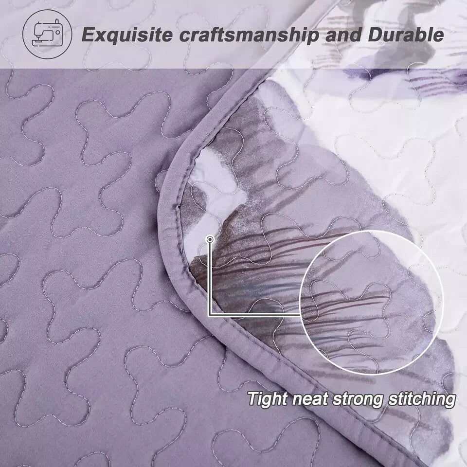 Floral Quilt Set Queen 3 Pieces Boho Purple Quilt Coverlet Set Soft Microfiber L