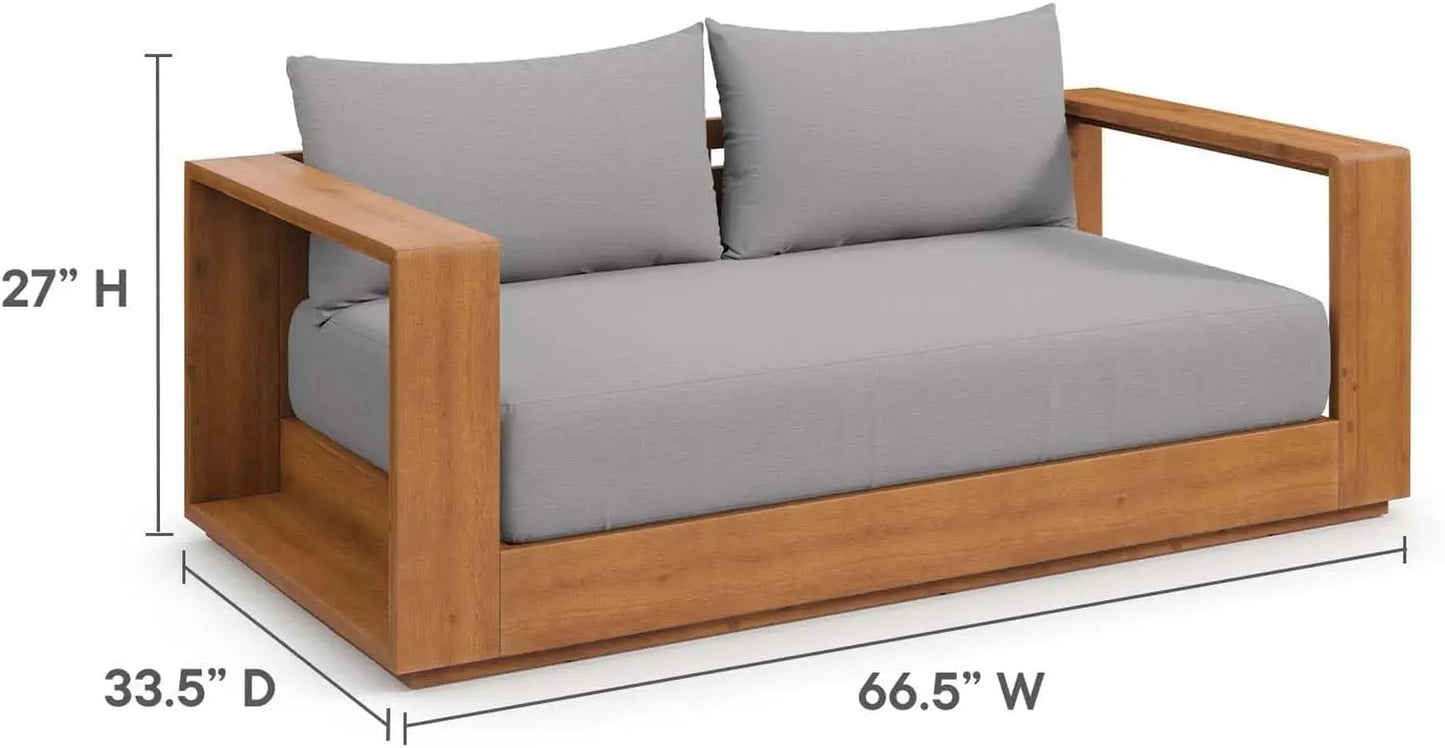 Tahoe Acacia Wood Outdoor Patio Loveseat in Natural Light Gray with Weather-Resistant Cushions - Ideal as a Patio Couch