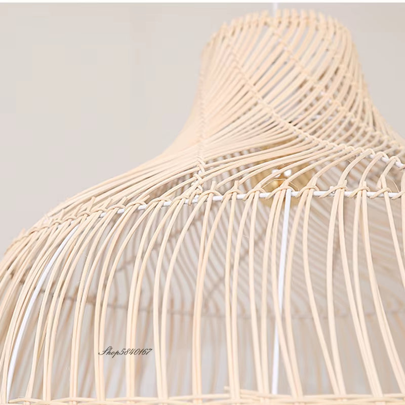 Japanese Rattan Chandelier Vintage Farmhouse Style Ceiling Chandeliers Lighting Led Lights for Dining Room Restaurant Suspension