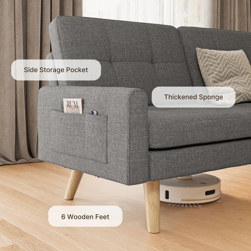 Nazeer 70.9" Futon Loveseat Sofa, Reclining Linen Sofa Bed