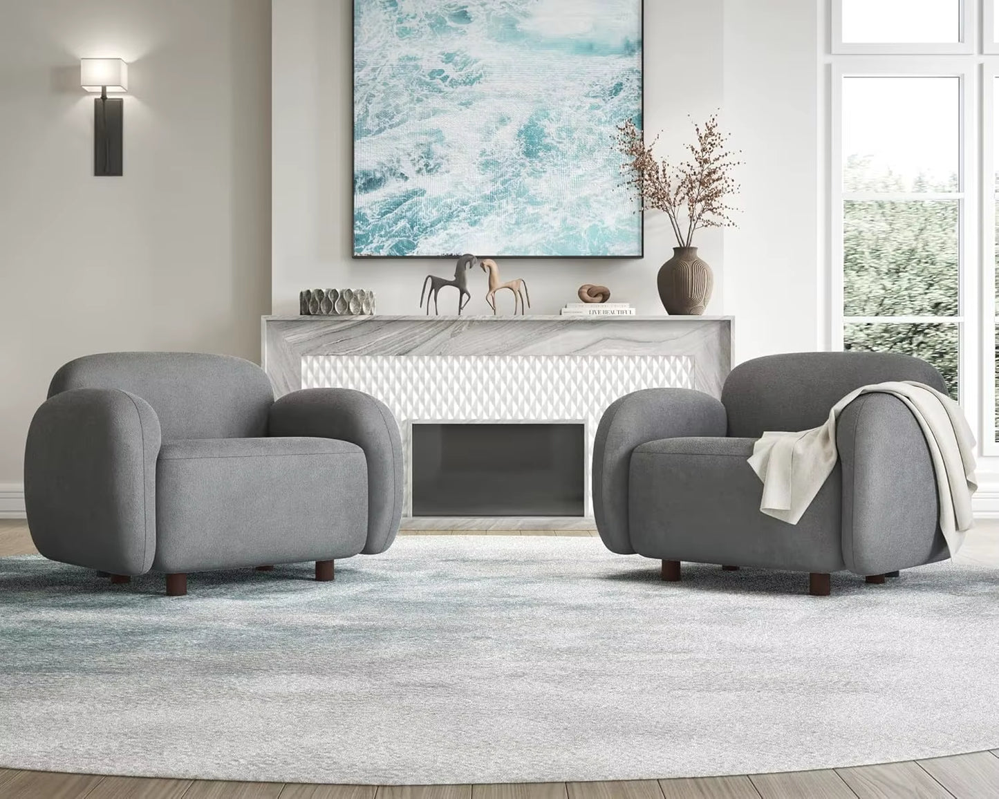 3 Seater Sofa, Modern Couch with Soft Boucle Upholstered, Comfy Cloud Sofa Couch for Living Room Home Office Sherpa Curved Couch