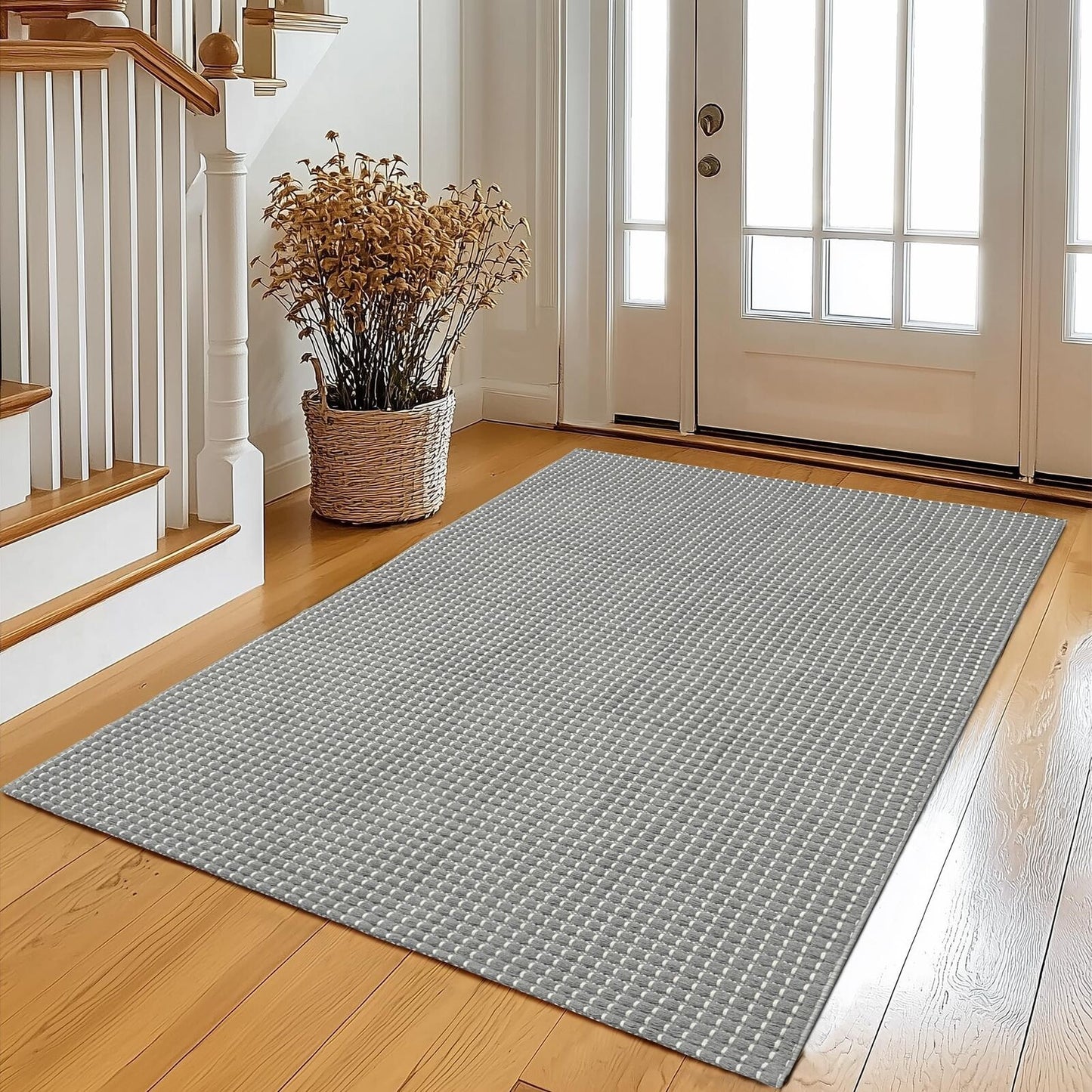 Natural Cotton Woven Area Rug for Entryway 3X5 Washable Boho Reversible Rugs ...
