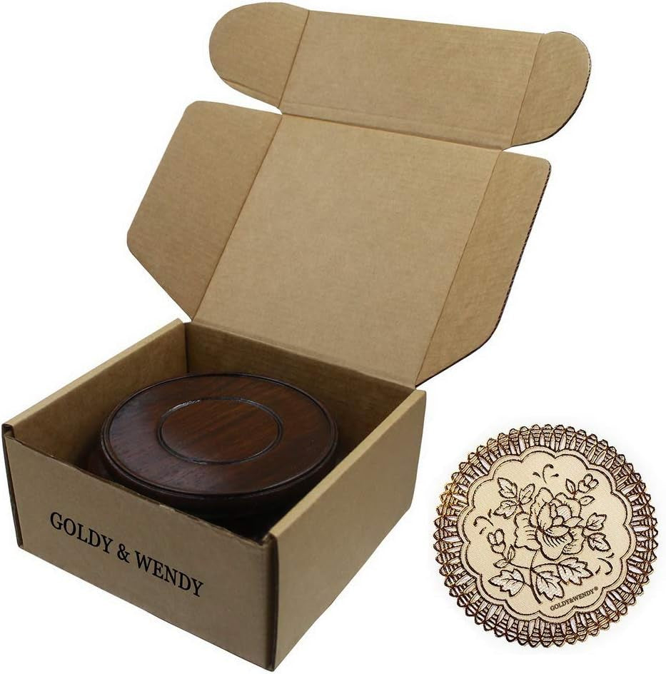 Oriental Luxury round Elm Solid Wood Vase Display Stands Pedestal Base, Bat Pattern 3.9 in Diameter