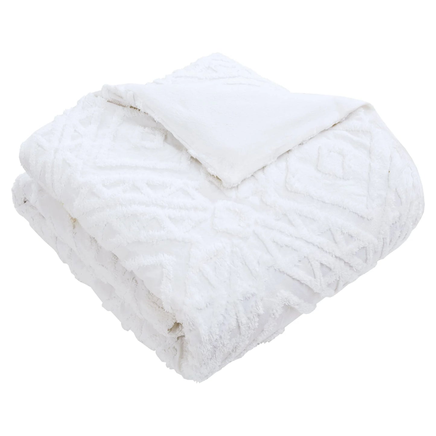 3-Piece White Chenille Cover Duvet Set, Full/Queen