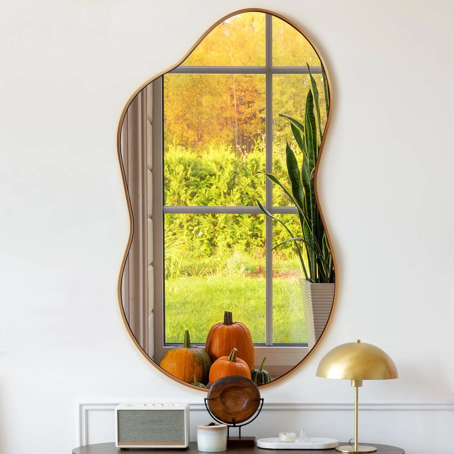 Irregular Wall Mirror 46"X26" Cloud Shaped Mirrors for Bathroom, Gold Aluminum Alloy Frame