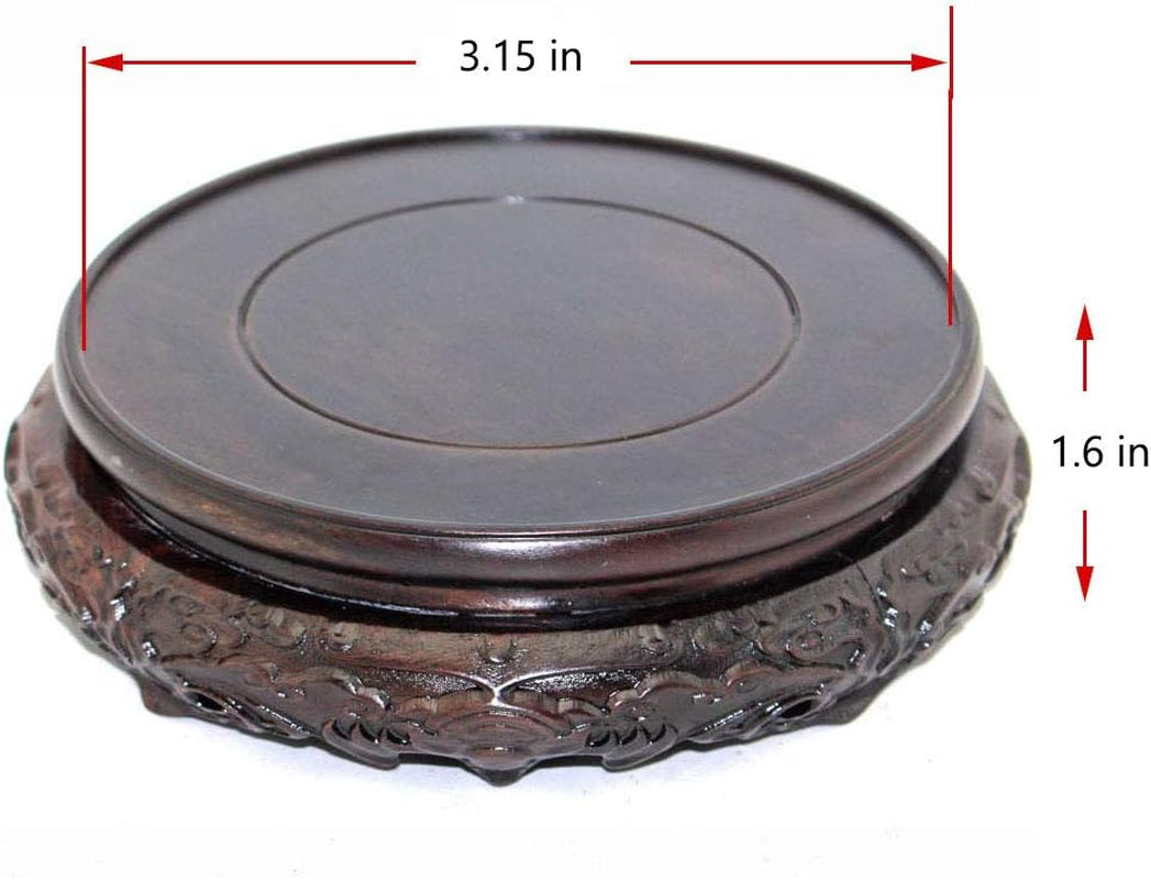 Oriental Luxury round Elm Solid Wood Vase Display Stands Pedestal Base, Bat Pattern 3.9 in Diameter