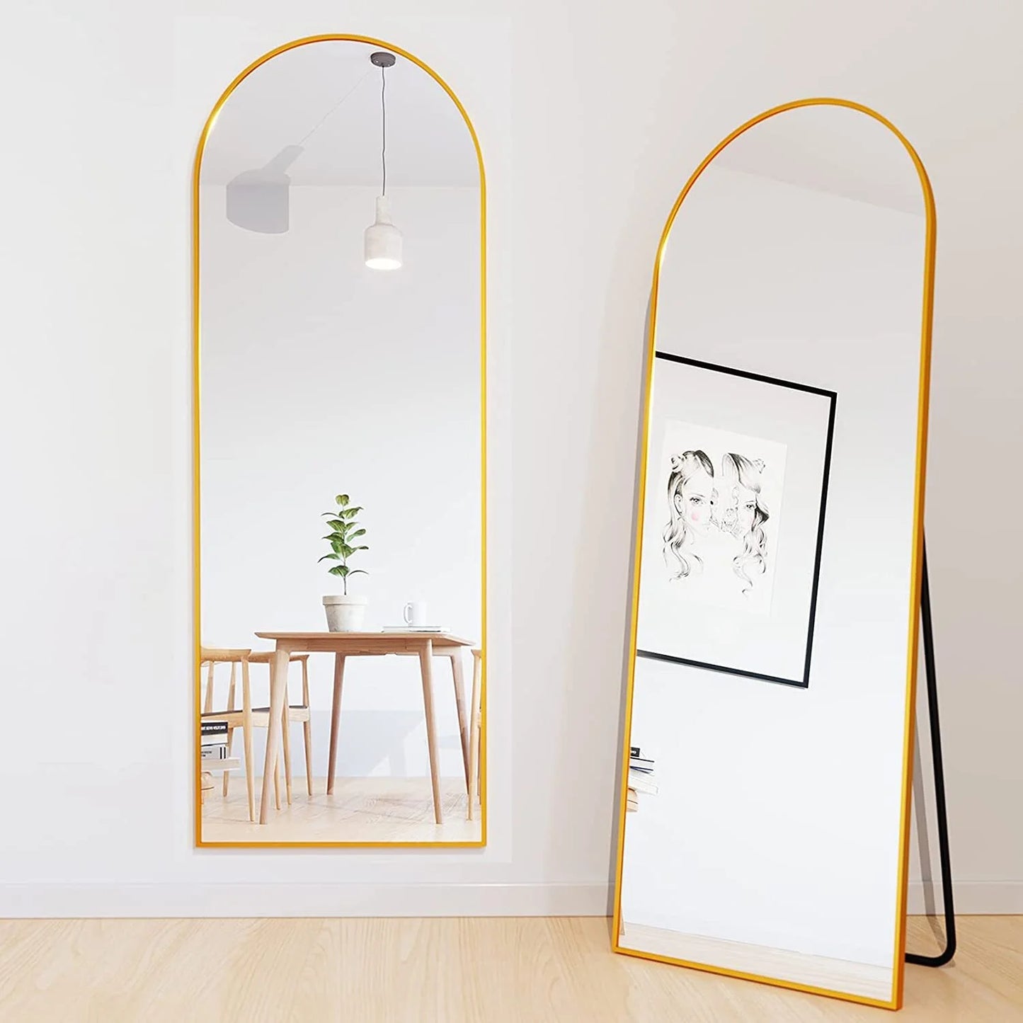 Arched Full Length Floor Mirror 64"X21.1" Full Body Standing Mirror,Gold