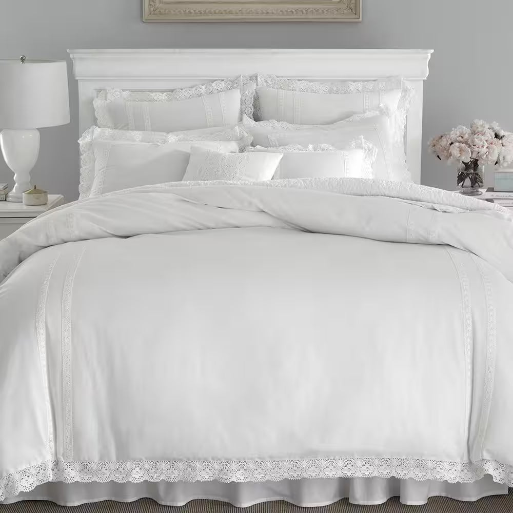 Annabella 3-Piece White Solid Cotton King Duvet Cover Set