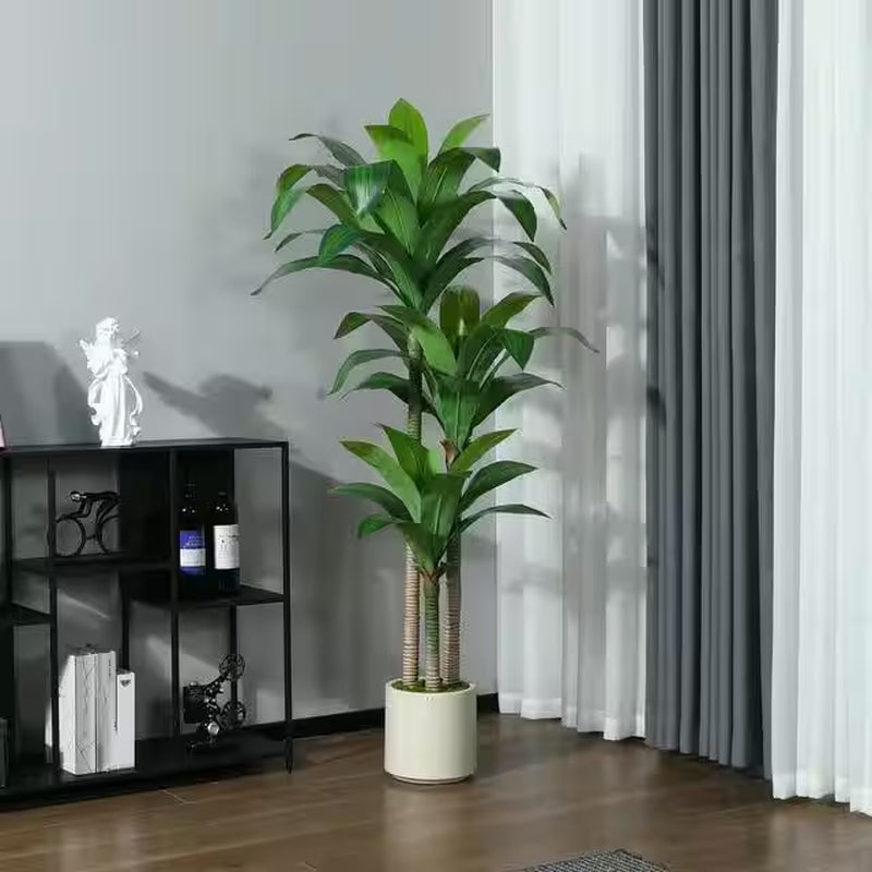5 Ft. Artificial Dracaena Tree with Large White Planter, Faux Tropical Potted Silk Plant