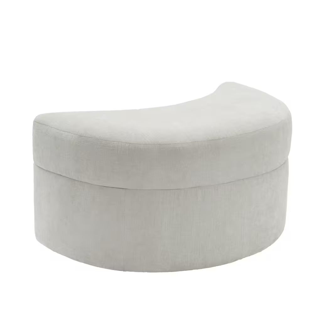 Modern Beige Chenille Half Crescent Moon Storage Ottoman (Set of 1)