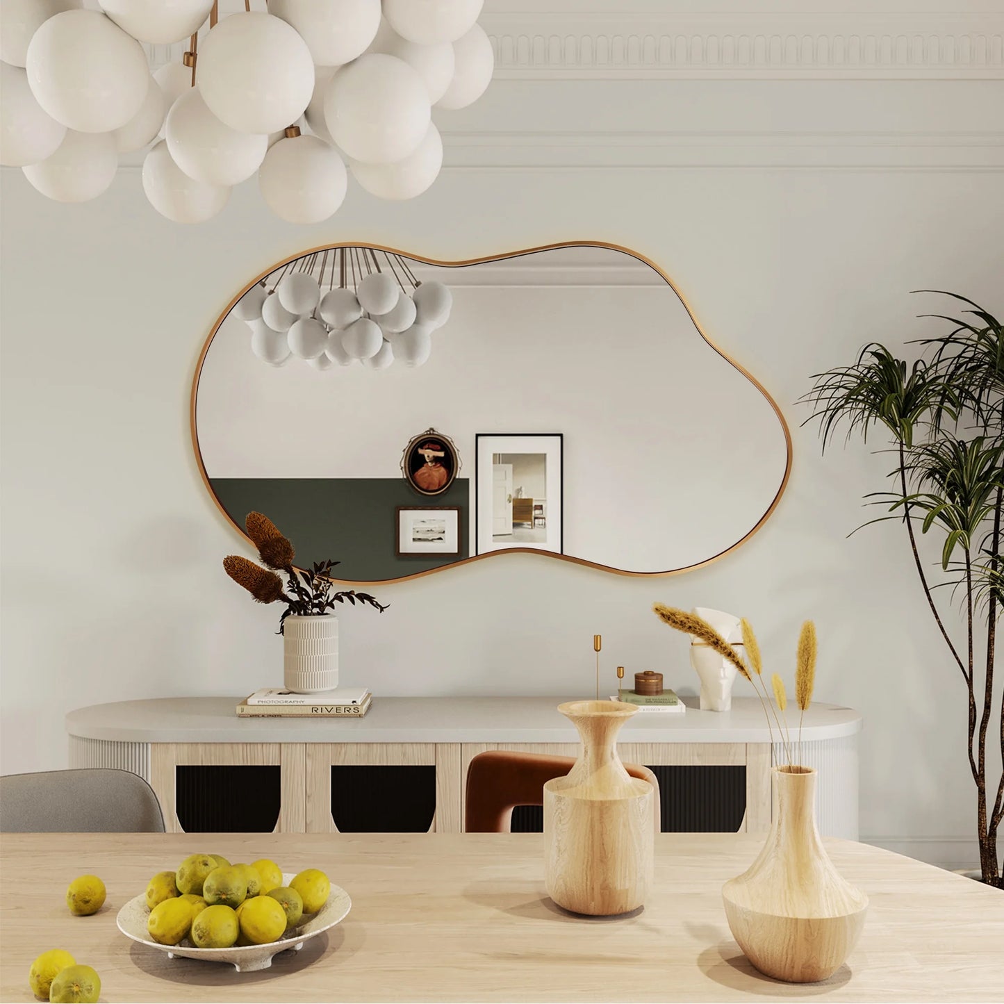 Irregular Wall Mirror 46"X26" Cloud Shaped Mirrors for Bathroom, Gold Aluminum Alloy Frame