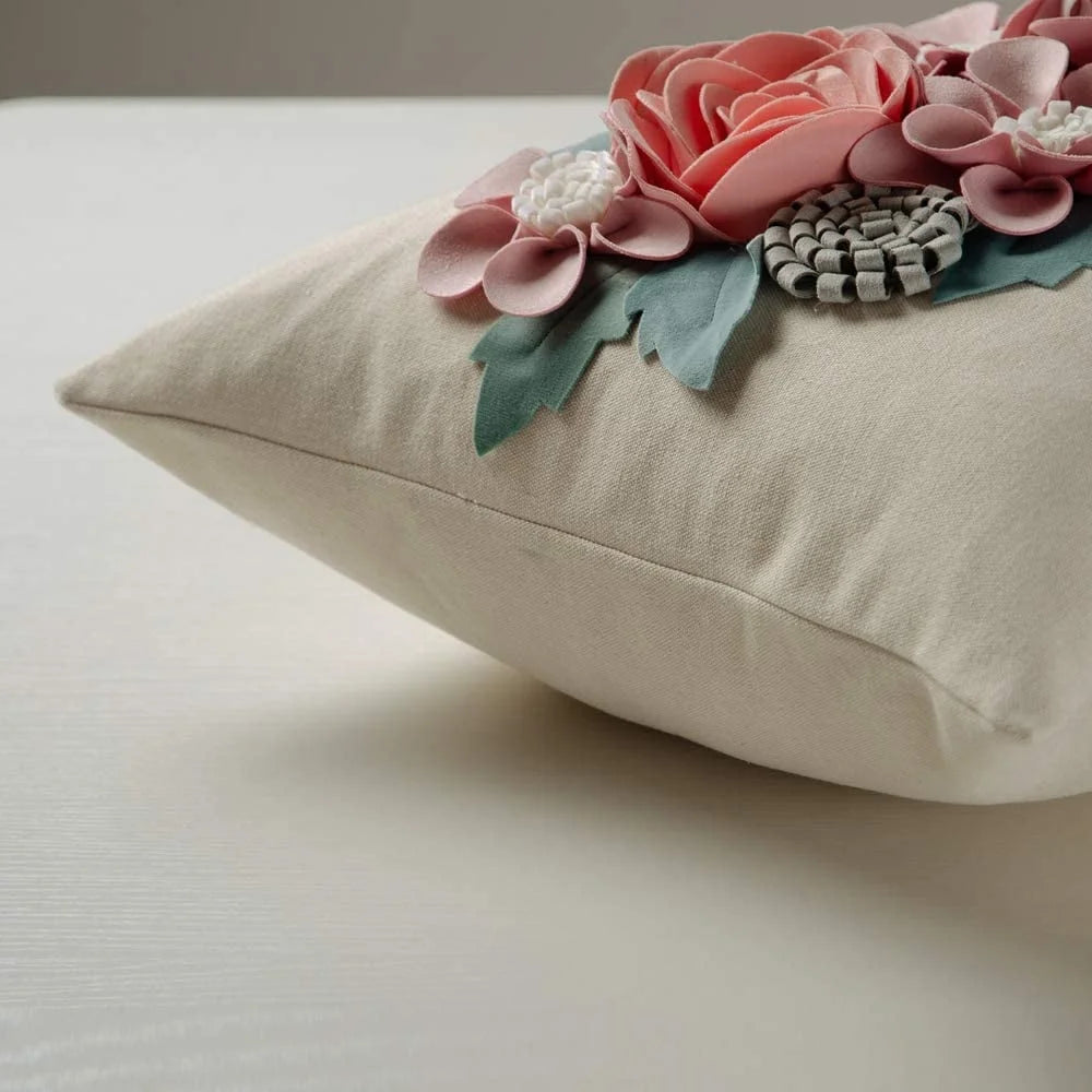 3D Decorative Solid Cotton Suede Pink Flower Throw Pillow Covers Accent Pillow Case 18X18Inch